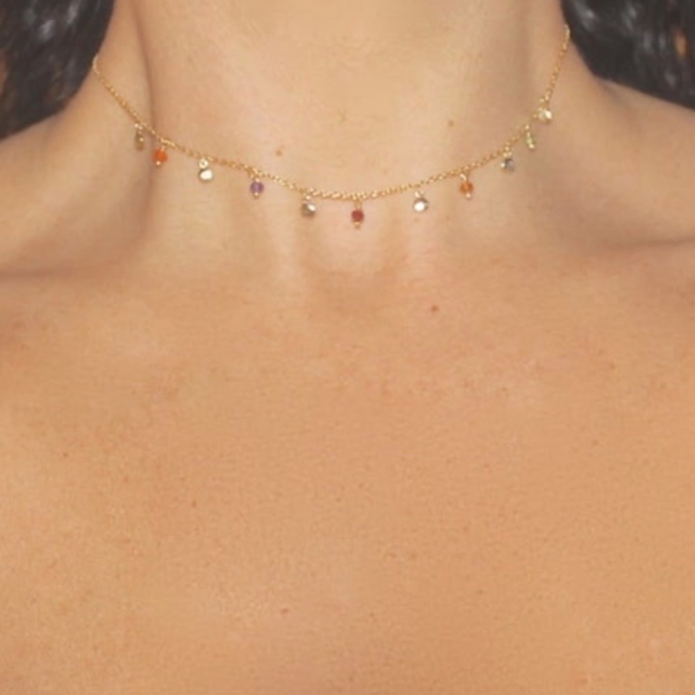 Gold vermeil hammered disc and gemstone necklace